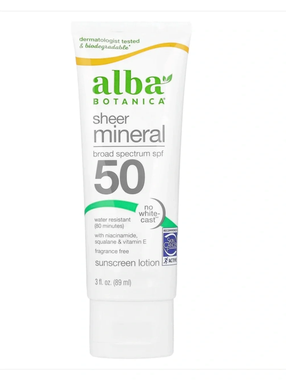 Alba Botanica, Sheer Mineral Sunscreen Lotion, SPF 50, Fragrance Free, 3 fl oz